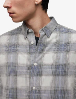 AllSaints Galdana Plaid-patterned Cotton Flannel Shirt 11 AllSaints Galdana Plaid-patterned Cotton Flannel Shirt -Metro Style Shop R04131360 ECRU ALT04