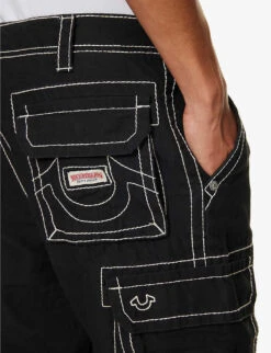 True Religion Big-T Logo-embroidered Cotton Shorts -Metro Style Shop R04134914 JETBLACK ALT04