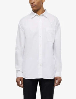 THE KOOPLES Patch-pocket Casual-fit Cotton Oxford Shirt -Metro Style Shop R04137099 WHI01 ALT02