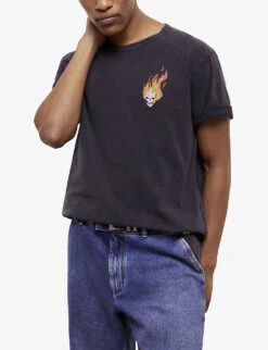 THE KOOPLES Skull On Fire-print Cotton-jersey T-shirt -Metro Style Shop R04137381 BLA55 ALT02