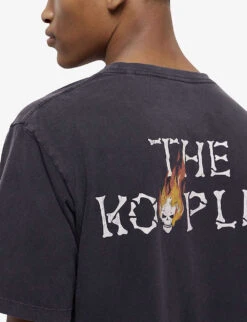 THE KOOPLES Skull On Fire-print Cotton-jersey T-shirt -Metro Style Shop R04137381 BLA55 ALT04