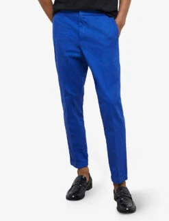THE KOOPLES Regular-fit Fold-up Hem Cotton Trousers -Metro Style Shop R04137817 BLU01 ALT02