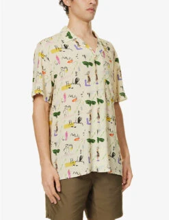 Arrels Barcelona X Cecilia Carlstedt Graphic-print Relaxed-fit Woven Shirt -Metro Style Shop R04138008 BEIGEBOHEME ALT02