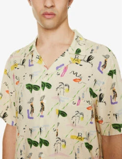 Arrels Barcelona X Cecilia Carlstedt Graphic-print Relaxed-fit Woven Shirt -Metro Style Shop R04138008 BEIGEBOHEME ALT04