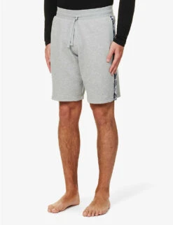 Emporio Armani Branded-tape Regular-fit Cotton-blend Shorts -Metro Style Shop R04142164 LIGHTGREYMELANGE ALT02