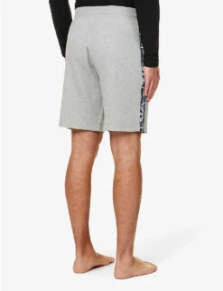 Emporio Armani Branded-tape Regular-fit Cotton-blend Shorts -Metro Style Shop R04142164 LIGHTGREYMELANGE ALT03