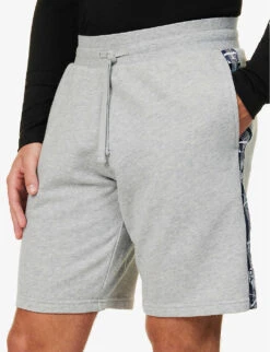 Emporio Armani Branded-tape Regular-fit Cotton-blend Shorts -Metro Style Shop R04142164 LIGHTGREYMELANGE ALT04