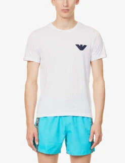 Emporio Armani Logo-embroidered Crewneck Cotton-jersey T-shirt -Metro Style Shop R04142643 BIANCOWHITE ALT02