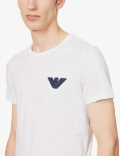 Emporio Armani Logo-embroidered Crewneck Cotton-jersey T-shirt -Metro Style Shop R04142643 BIANCOWHITE ALT04
