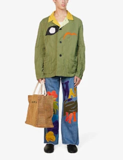 Marni Brand-appliqué Flared-hem Flared-leg Relaxed-fit Trousers -Metro Style Shop R04143405 IRISBLUE ALT01