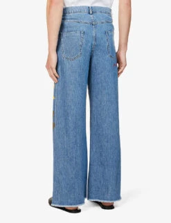 Marni Brand-appliqué Flared-hem Flared-leg Relaxed-fit Trousers -Metro Style Shop R04143405 IRISBLUE ALT03