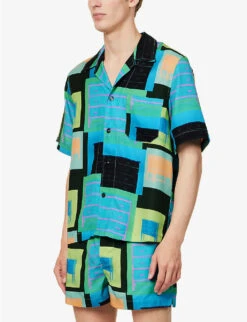 Geometric-print Relaxed-fit Woven Shirt -Metro Style Shop R04144735 LETIGREAQUAMARINE ALT02