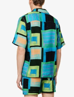 Geometric-print Relaxed-fit Woven Shirt -Metro Style Shop R04144735 LETIGREAQUAMARINE ALT03