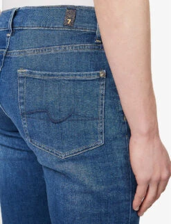 7 For All Mankind Slimmy Slim-fit Tapered-leg Stretch-denim Jeans -Metro Style Shop R04145113 MIDBLUE ALT05