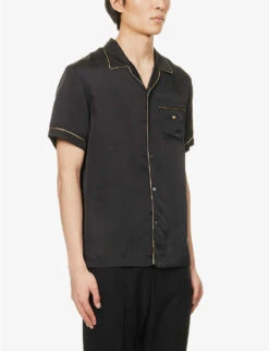 Emporio Armani Brand-embroidered Metallic-piping Woven Shirt 9 Emporio Armani Brand-embroidered Metallic-piping Woven Shirt -Metro Style Shop R04145210 NERO ALT02
