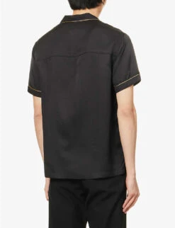 Emporio Armani Brand-embroidered Metallic-piping Woven Shirt 10 Emporio Armani Brand-embroidered Metallic-piping Woven Shirt -Metro Style Shop R04145210 NERO ALT03