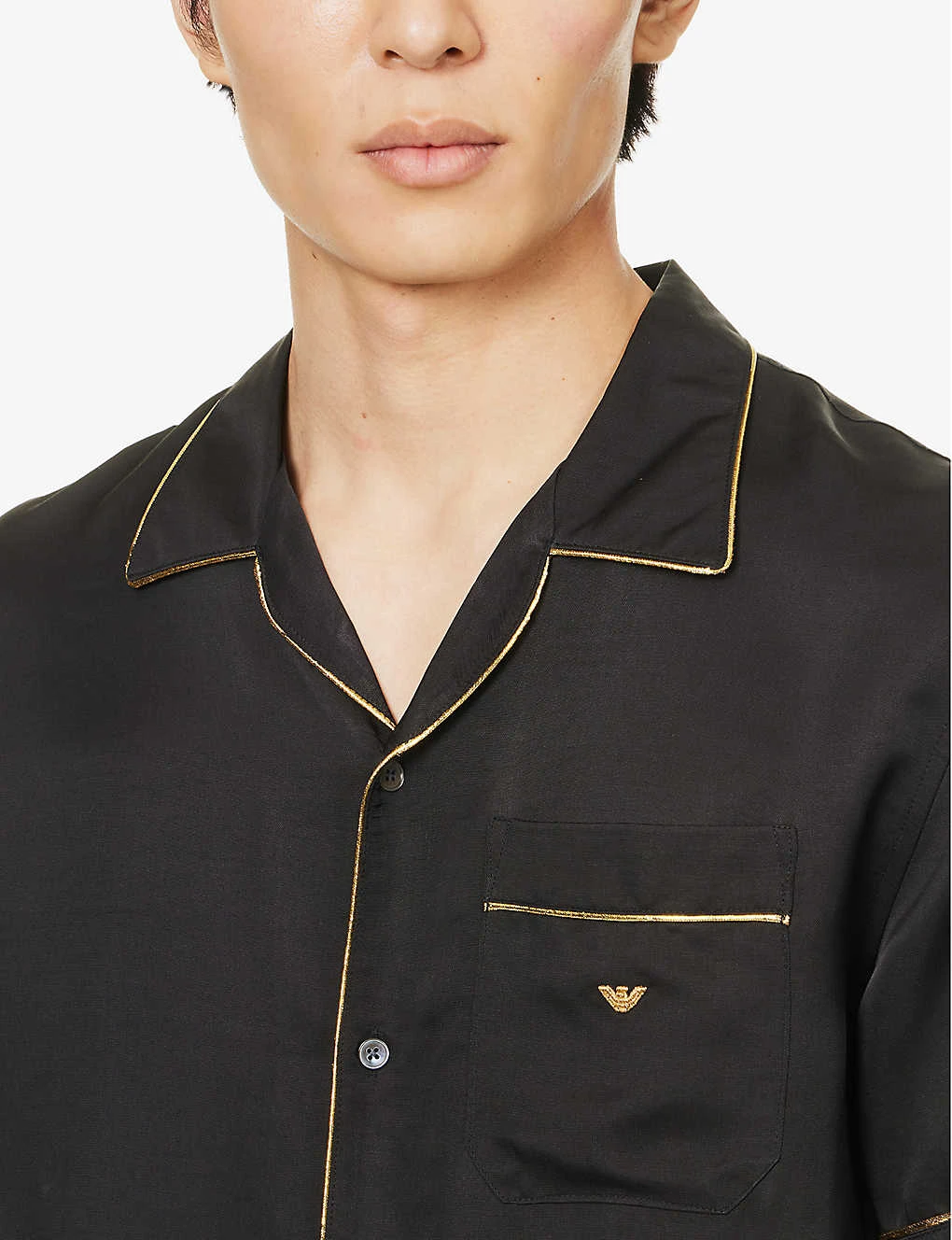 Emporio Armani Brand-embroidered Metallic-piping Woven Shirt 7 Emporio Armani Brand-embroidered Metallic-piping Woven Shirt - Image 5