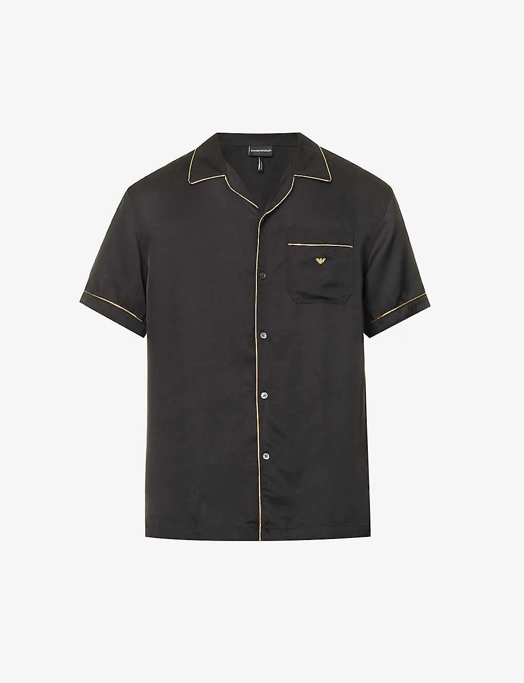 Emporio Armani Brand-embroidered Metallic-piping Woven Shirt 3 Emporio Armani Brand-embroidered Metallic-piping Woven Shirt