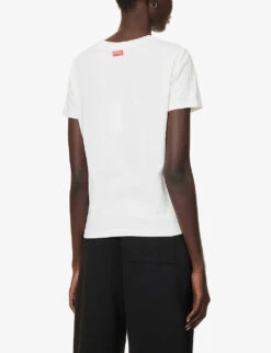 Kenzo Varsity Tiger Brand-print Cotton-jersey T-shirt -Metro Style Shop R04145428 WHITE ALT03