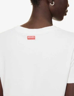 Kenzo Varsity Tiger Brand-print Cotton-jersey T-shirt -Metro Style Shop R04145428 WHITE ALT04