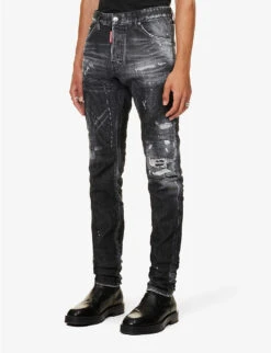DSQUARED2 Cool Guy Distressed Tapered-leg Mid-rise Stretch-denim Jeans -Metro Style Shop R04145489 BLACK ALT02