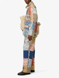 Patchwork-panelled Pleated Wide-leg Relaxed-fit Trousers -Metro Style Shop R04146808 MULTICOLOR ALT01