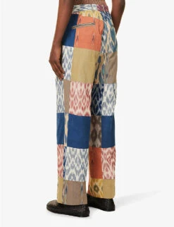 Patchwork-panelled Pleated Wide-leg Relaxed-fit Trousers -Metro Style Shop R04146808 MULTICOLOR ALT03