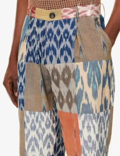 Patchwork-panelled Pleated Wide-leg Relaxed-fit Trousers -Metro Style Shop R04146808 MULTICOLOR ALT04