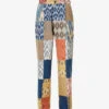 Patchwork-panelled Pleated Wide-leg Relaxed-fit Trousers -Metro Style Shop R04146808 MULTICOLOR M