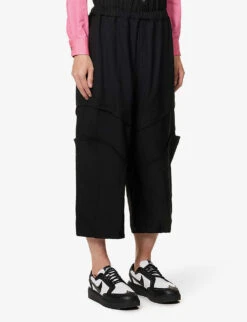 Panelled Cropped Wide-leg High-rise Relaxed-fit Woven Trousers -Metro Style Shop R04146907 BLACK ALT02