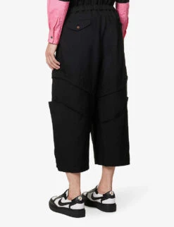 Panelled Cropped Wide-leg High-rise Relaxed-fit Woven Trousers -Metro Style Shop R04146907 BLACK ALT03