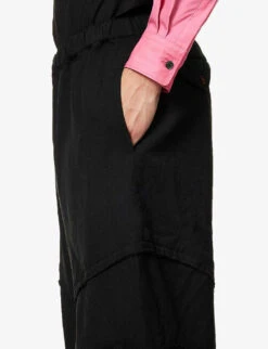 Panelled Cropped Wide-leg High-rise Relaxed-fit Woven Trousers -Metro Style Shop R04146907 BLACK ALT05