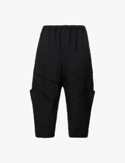 Panelled Cropped Wide-leg High-rise Relaxed-fit Woven Trousers