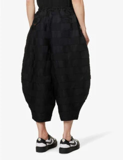 Unisex Check-patterned Wide Balloon-leg Relaxed-fit Trousers -Metro Style Shop R04146918 BLACK ALT03