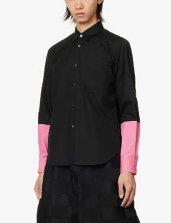 Unisex Contrast-sleeve Regular-fit Cotton-poplin Shirt -Metro Style Shop R04146919 BLACKPINK ALT02
