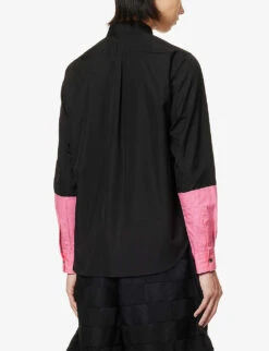 Unisex Contrast-sleeve Regular-fit Cotton-poplin Shirt -Metro Style Shop R04146919 BLACKPINK ALT03