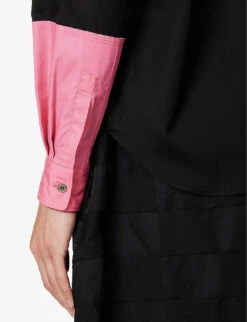 Unisex Contrast-sleeve Regular-fit Cotton-poplin Shirt -Metro Style Shop R04146919 BLACKPINK ALT04