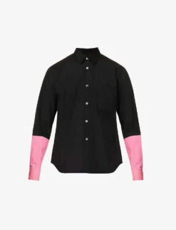 Unisex Contrast-sleeve Regular-fit Cotton-poplin Shirt