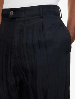 Giorgio Armani Crinkle-textured Pleated Straight-leg Regular-fit Woven Trousers -Metro Style Shop R04147522 NIGHTSKY ALT04