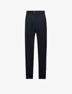 Giorgio Armani Crinkle-textured Pleated Straight-leg Regular-fit Woven Trousers