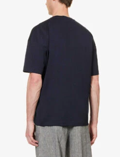 Giorgio Armani Brand-embroidered Regular-fit Cotton-jersey T-shirt -Metro Style Shop R04147526 BLUENAVY ALT03