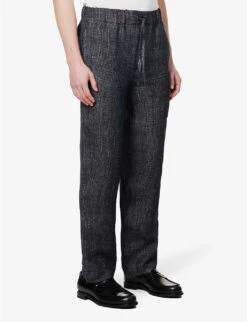 Full Length Regular-fit Straight-leg Linen Trousers -Metro Style Shop R04148360 JET ALT02