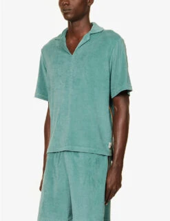 PAUL SMITH Towel Stripe Open-collar Regular-fit Cotton-blend Shirt -Metro Style Shop R04148449 BLUES ALT02