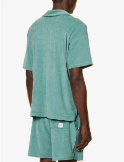 PAUL SMITH Towel Stripe Open-collar Regular-fit Cotton-blend Shirt -Metro Style Shop R04148449 BLUES ALT03