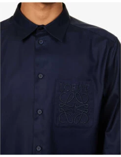 Loewe Anagram-embroidered Regular-fit Cotton-poplin Shirt -Metro Style Shop R04149846 MIDNIGHTBLUE ALT04