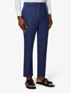 Oscar Elasticated-waist Regular-fit Straight-leg Linen And Cotton-blend Trousers -Metro Style Shop R04150246 NAVY ALT02