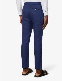 Oscar Elasticated-waist Regular-fit Straight-leg Linen And Cotton-blend Trousers -Metro Style Shop R04150246 NAVY ALT03