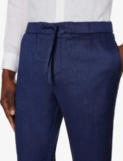 Oscar Elasticated-waist Regular-fit Straight-leg Linen And Cotton-blend Trousers -Metro Style Shop R04150246 NAVY ALT04