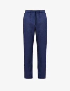 Oscar Elasticated-waist Regular-fit Straight-leg Linen And Cotton-blend Trousers