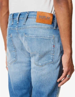 Replay Anbass 573 BIO Regular-fit Tapered-leg Organic Stretch-denim Jeans -Metro Style Shop R04151304 MEDIUMBLUE ALT04